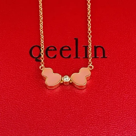 Qeelin Wulu necklace rose gold metal pink opal inlay clear diamond accent 42cm