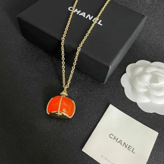 Chanel Resin Perfume Bottle Pendant Necklace necklace Gold-tone metal with bright orange resin 42cm