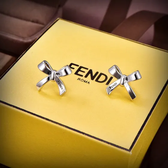 Fendi Bow Logo Stud Earrings earrings Polished silver-tone metal with black engraved logo 1 5cm stud diameter