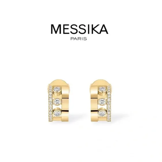 Messika Move Romane earrings 18k yellow gold with clear diamonds 18k white gold with clear diamonds 10mm hoop diameter