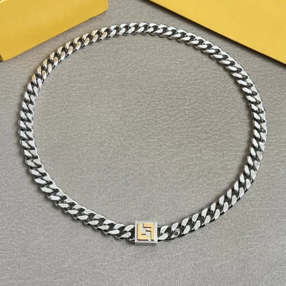 Fendi FF Logo Curb Chain necklace Silver-tone metal with gold-tone FF logo accent 45cm