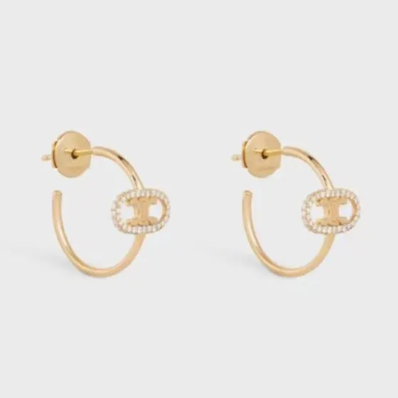 Celine Maillon Triomphe earrings gold-tone metal with clear diamond-like accent stones 1 5cm hoop diameter