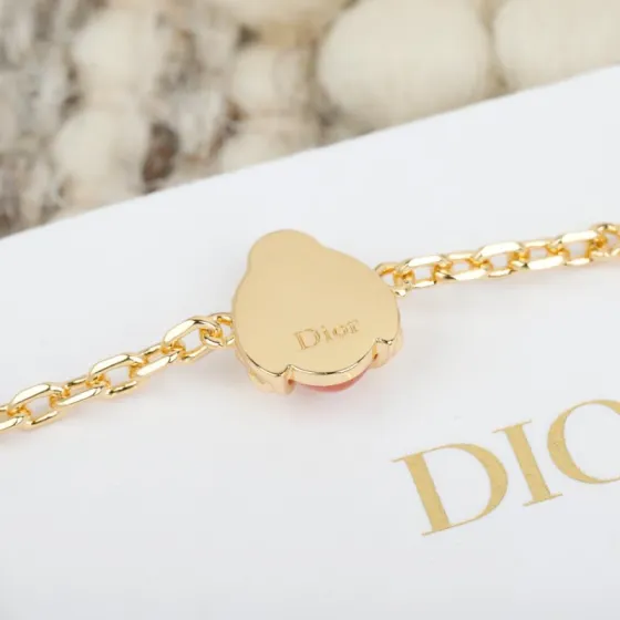 Dior Ladybug Charm Bracelet bracelet gold-tone metal with pink opalescent stone 17cm with 2cm extender