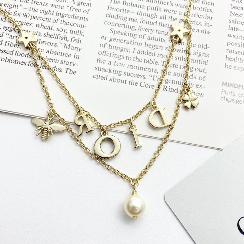 Dior Dio r evolution necklace gold-tone metal white faux pearl clear crystal 42cm with 5cm extender