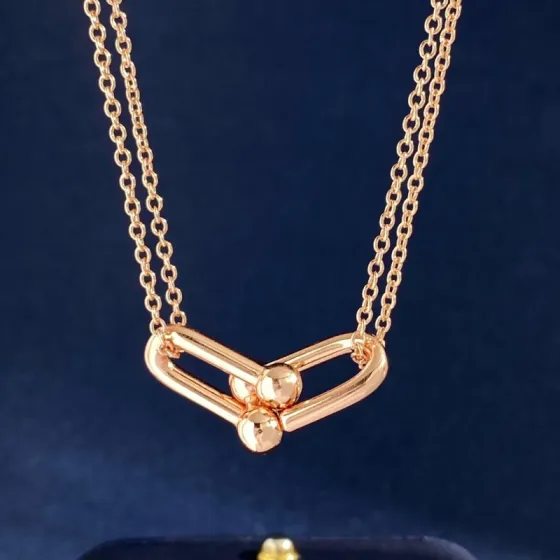 Tiffany HardWear Double Link Pendant necklace Rose gold Sterling silver Yellow gold 18 inch
