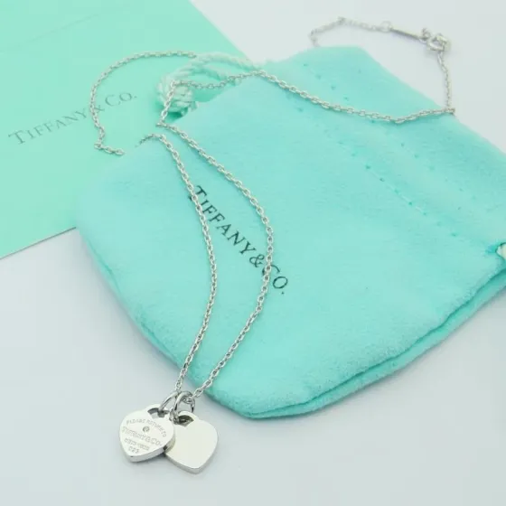 Tiffany Co Return to Tiffany Double Heart Tag necklace sterling silver with diamond accent 16 inches