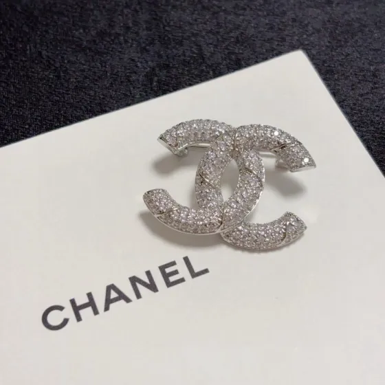 Chanel CC Logo Pave Brooch brooch silver-toned metal with clear pave crystals 3cm width