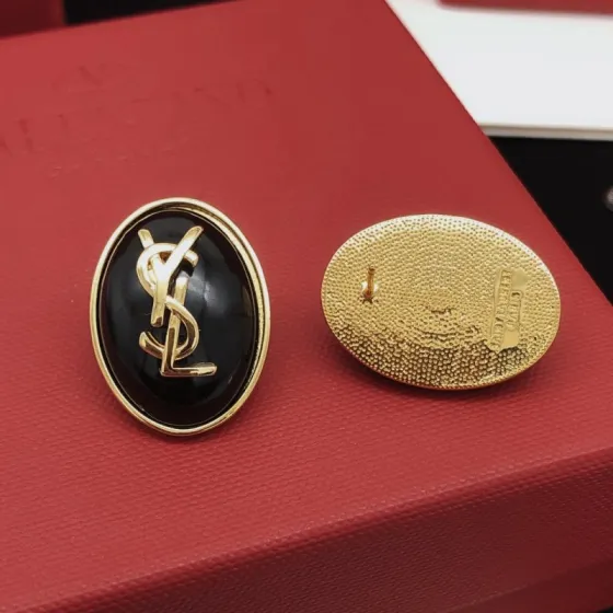 Saint Laurent YED0076 Cassandre Oval Stud Earrings earrings gold-tone metal with black enamel 2 5cm stud diameter