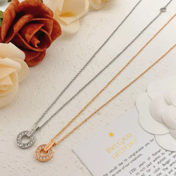 Bvlgari BVLGARIBvlgari necklace silver-toned metal with clear pave diamonds rose gold-toned metal with clear pave diamonds 40-45cm adjustable