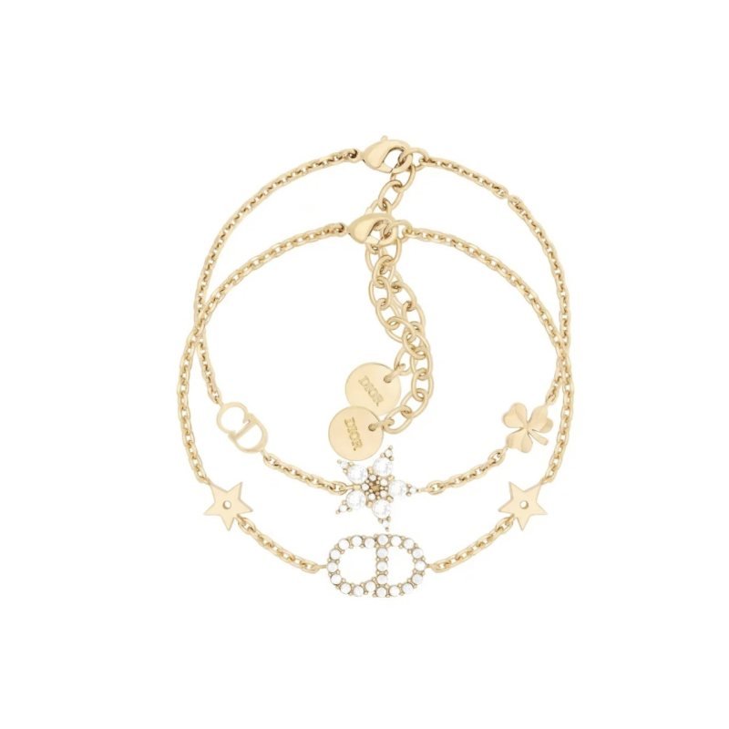 Dior Petit CD Lucky Charms bracelet gold-tone metal with clear crystal accents 17cm with 3cm extender
