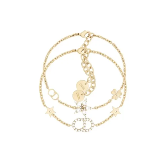 Dior Petit CD Lucky Charms bracelet gold-tone metal with clear crystal accents 17cm with 3cm extender