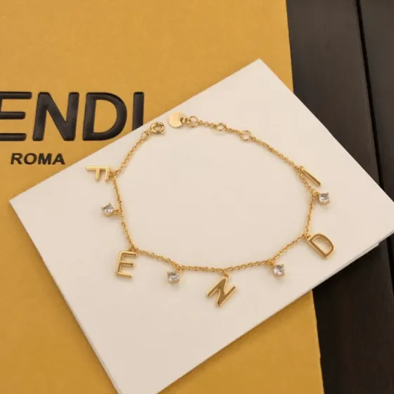Fendi FENDI Letter Charm Bracelet bracelet gold-tone metal with clear cubic zirconia stones 18cm