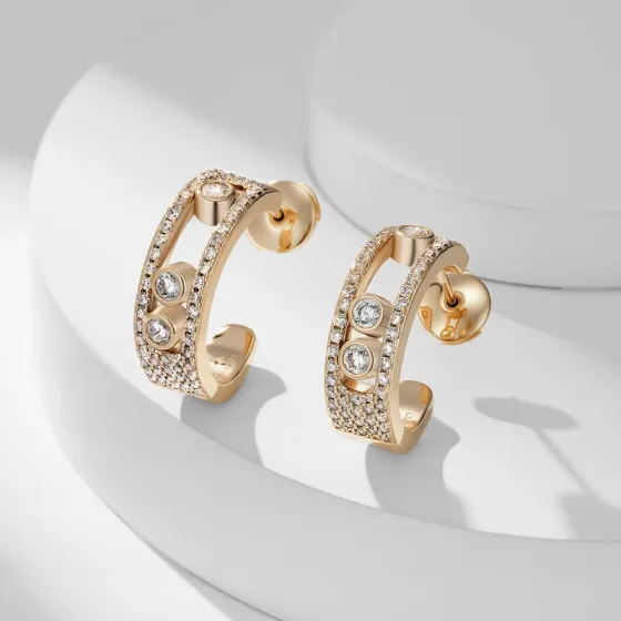 Messika Move Uno earrings 18k yellow gold with clear diamonds 15mm hoop diameter