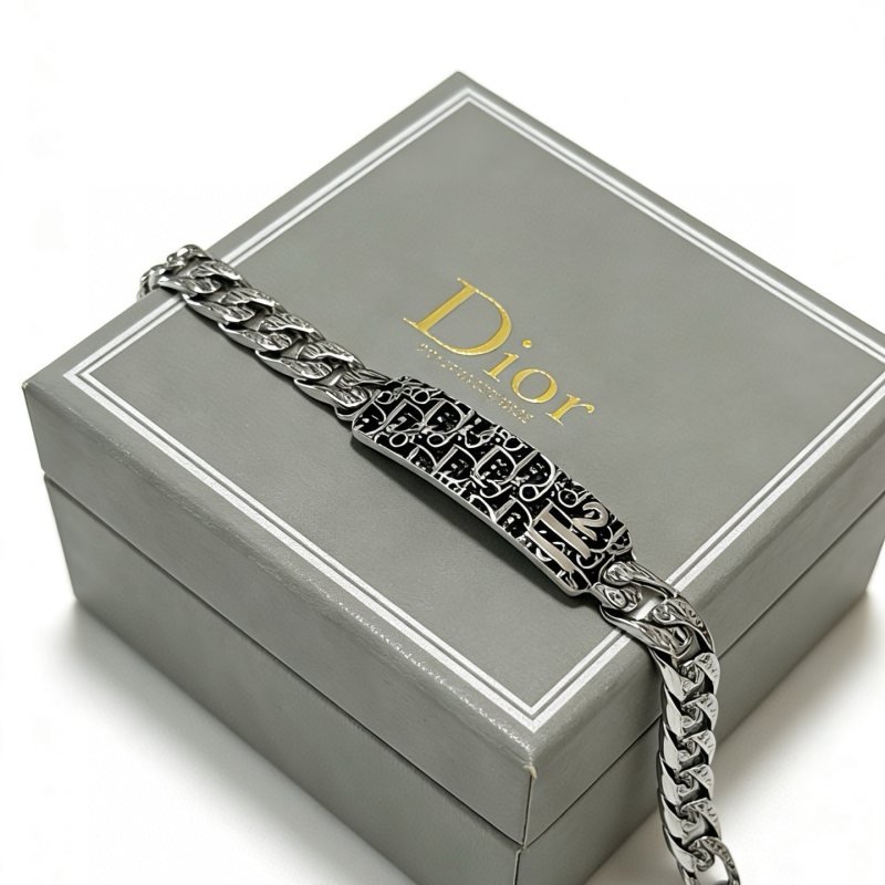 Dior Dior Oblique Monogram ID Chain Bracelet bracelet Silver-tone metal with black enamel detailing 21cm