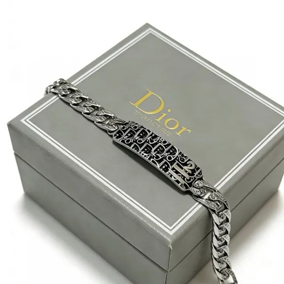 Dior Dior Oblique Monogram ID Chain Bracelet bracelet Silver-tone metal with black enamel detailing 21cm