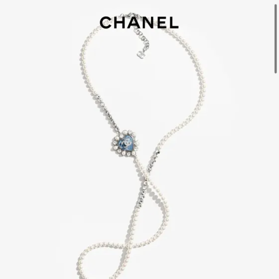 Chanel 2025 C necklace silver blue 80cm 5cm
