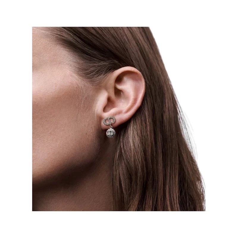 Dior CD Logo Mismatched Drop Earrings earrings Gold-tone metal with white faux pearl and clear crystal accents 1 5cm drop length