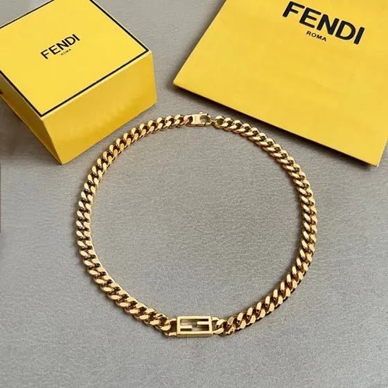 Fendi FF Logo Cuban Chain necklace gold-tone metal 45cm