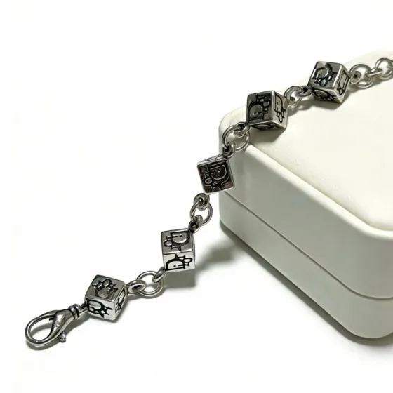 Dior Dice Logo Cube Charm Bracelet bracelet Silver-tone metal with black engraved logo detailing 20cm