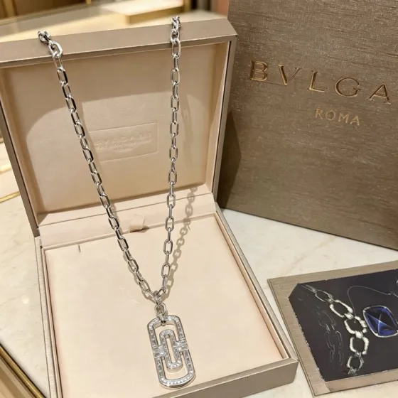 Bvlgari Parentesi necklace 18K white gold with pave diamonds 60cm