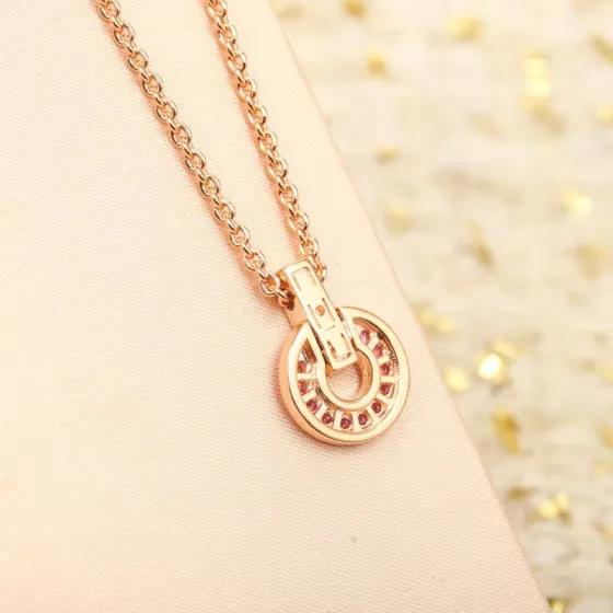 Bvlgari BVLGARI BVLGARI Skeleton necklace Rose gold metal with pink gemstones 40-45cm adjustable