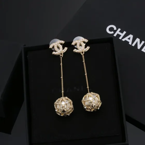 Chanel CC Logo Caged Pearl Drop Earrings earrings gold-tone metal white faux pearl clear crystal accents 6cm total drop length