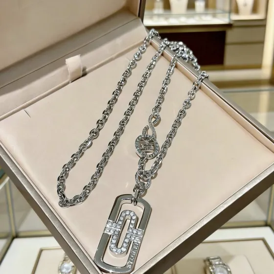 Bvlgari Parentesi necklace silver-toned metal with clear diamond accents 60cm