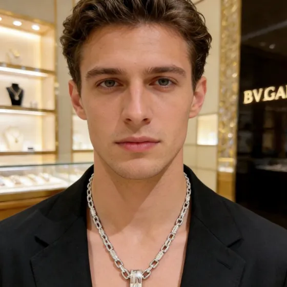 Bvlgari B zero1 necklace silver-toned metal with white ceramic accent pave diamond-embellished chain links 60cm