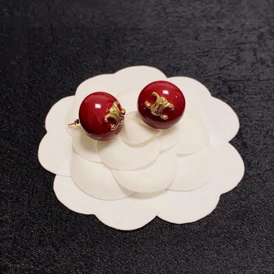 Celine Triomphe Resin Ball Stud Earrings earrings gold-tone metal deep burgundy red resin 1 5cm diameter