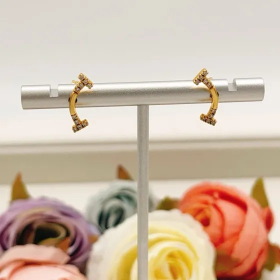 Tiffany Co T Smile earrings yellow gold with clear diamonds 12mm width