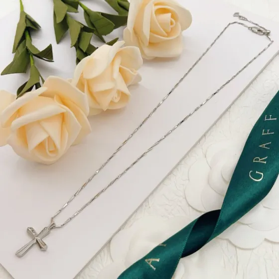 Graff Cross Pendant Necklace necklace White gold with clear diamond accents 45cm