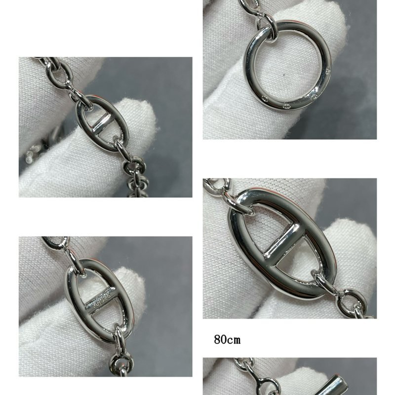 Hermes Farandole necklace silver white gold tone metal no gemstones 80cm