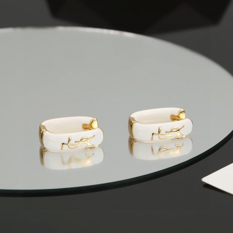 Saint Laurent Cassandre earrings gold-tone metal with white enamel 1 5cm hoop diameter