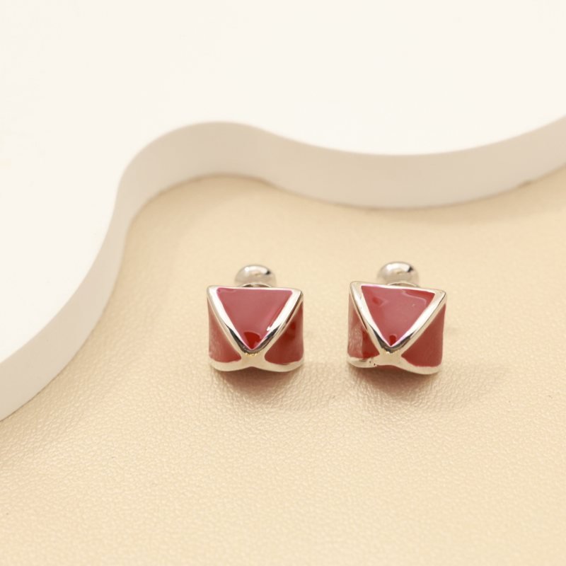 Hermes Clic Clac Cube Enamel Stud Earrings earrings silver-toned metal with burgundy red enamel 10mm