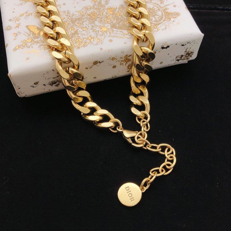 Dior CD Logo Curb Chain necklace gold-tone metal 40cm with 5cm extender