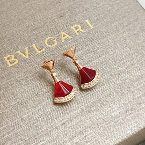 Bvlgari Divas Dream earrings Rose gold carnelian red clear diamond 1 6cm drop length