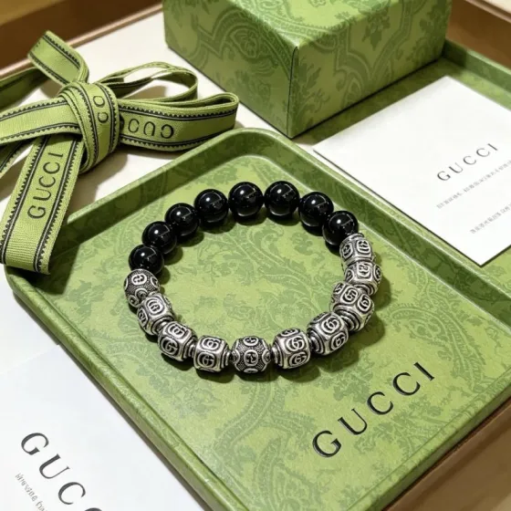 Gucci Anger Forest bracelet Aged silver-tone metal with black onyx beads 18cm