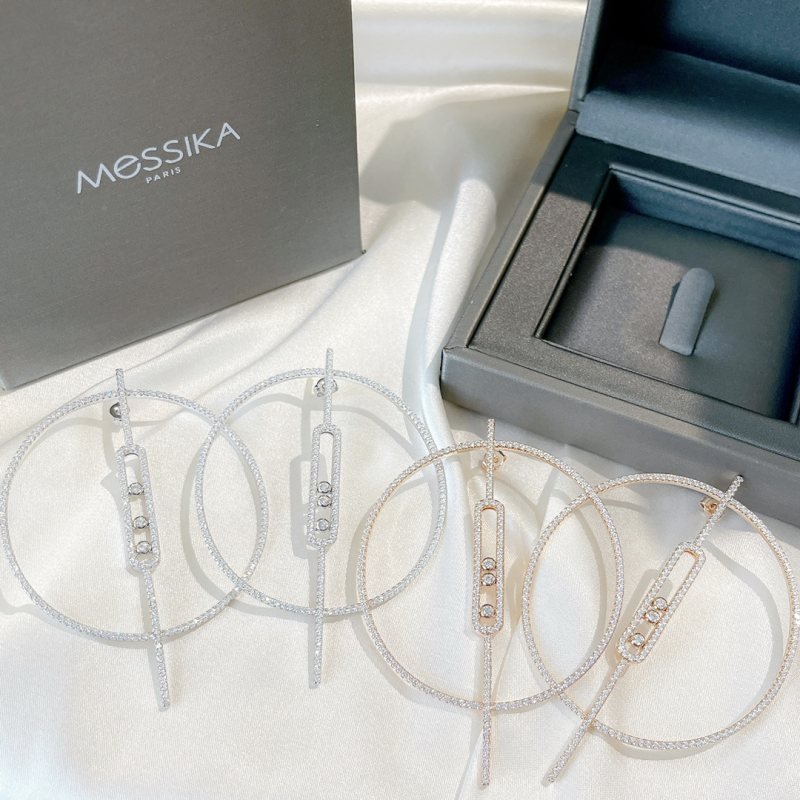 Messika Move Series earrings 18k white gold 18k rose gold with pave white diamonds 7cm hoop diameter