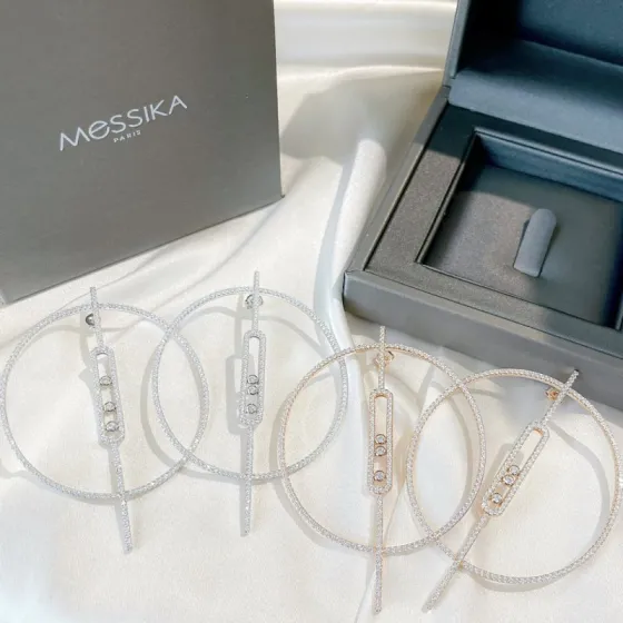 Messika Move Series earrings 18k white gold 18k rose gold with pave white diamonds 7cm hoop diameter