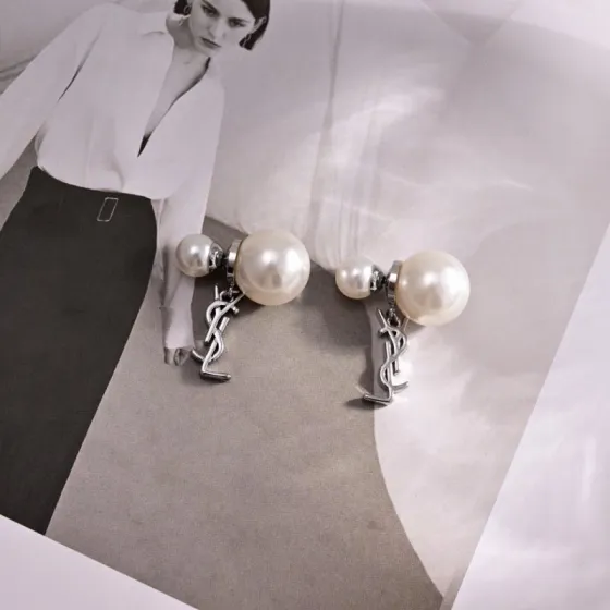 Saint Laurent Cassandre YSL Pearl Drop earrings Silver-toned metal white pearl One Size drop length 2 5cm