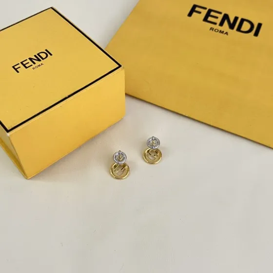 Fendi F Is Fendi earrings gold-tone metal silver-tone metal with clear crystal accents 1 2cm diameter