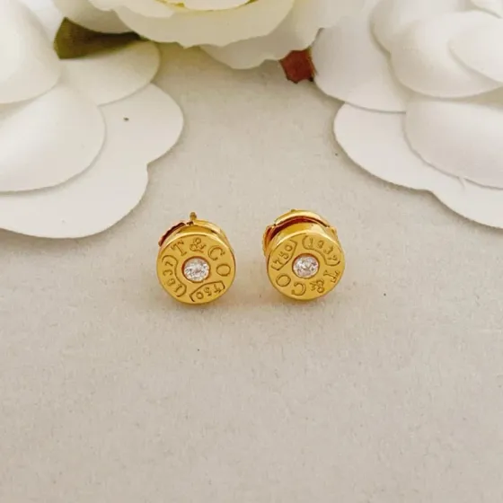 Tiffany Co 1837 Circle Stud Earrings earrings 18k yellow gold with clear round diamond accents 8mm diameter