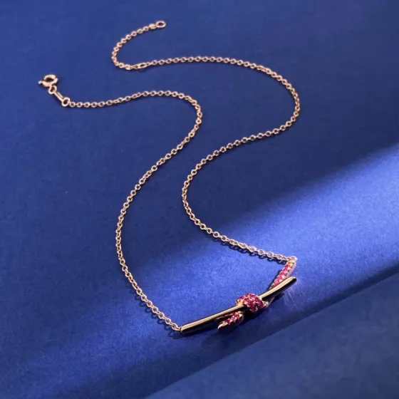 Tiffany Knot necklace Rose gold with pink ruby gemstones 45cm