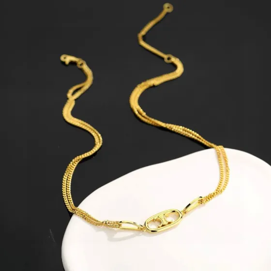 Celine Triomphe Oval Double Chain necklace gold-tone metal 45cm