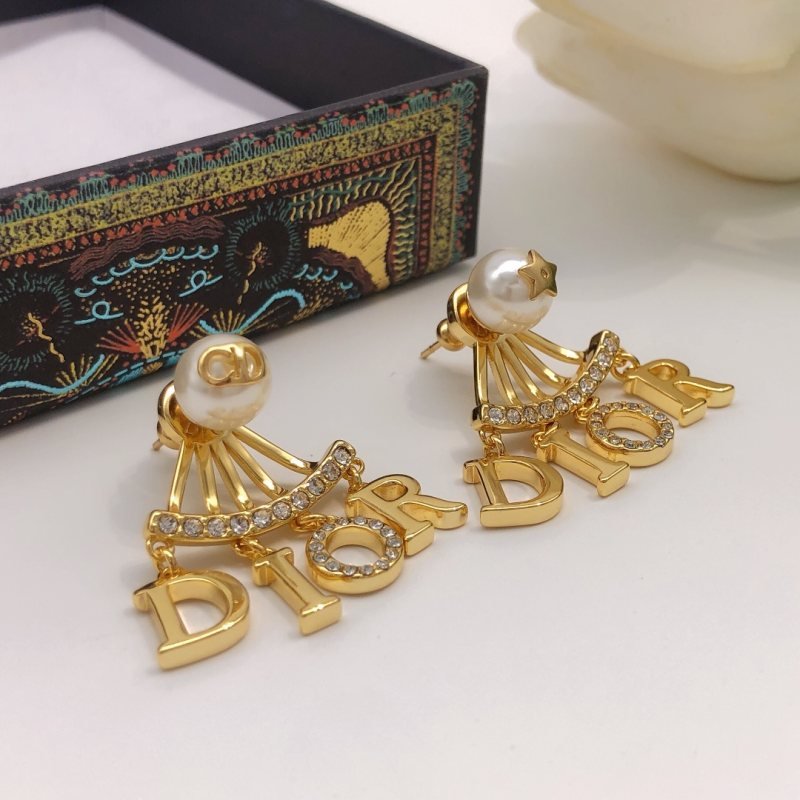 Dior DED0079 earrings Gold-tone metal white faux pearl clear crystal One Size