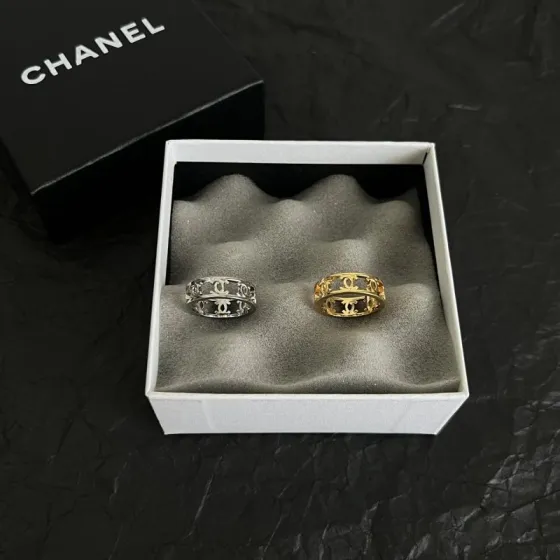 Chanel C Logo Openwork Band Ring ring Gold-tone metal no gemstones US 7