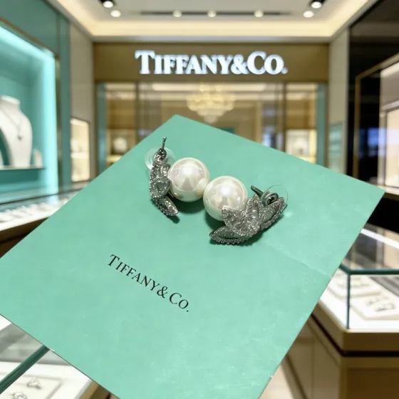 Tiffany Co Marquise Pearl Diamond Drop Earrings earrings platinum-toned metal white diamond white pearl 12mm pearl 2 2cm drop length