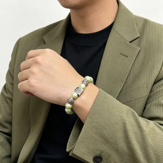 Gucci Anger Forest bracelet antique silver metal light green pearl 18cm