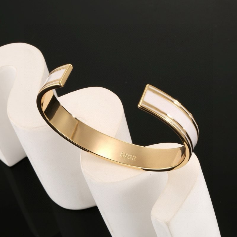 Dior Christian Dior Code Star Cuff bracelet gold-tone metal with white enamel 17cm inner circumference