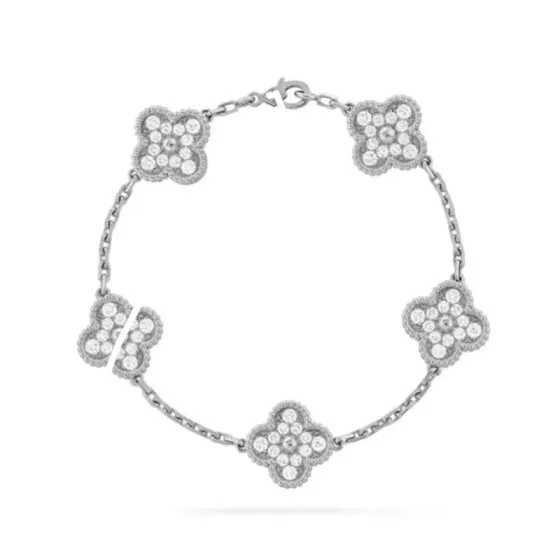Van Cleef Arpels Alhambra bracelet 18K white gold with diamond accents 18cm